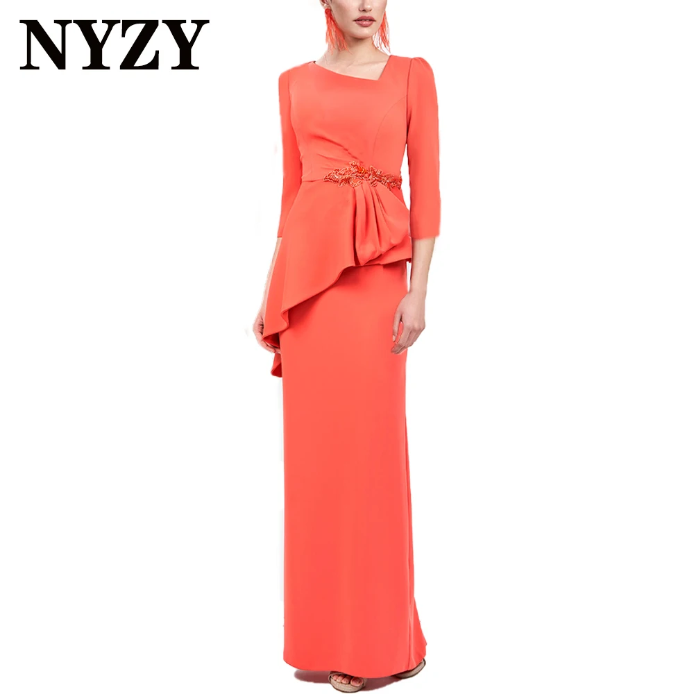 

3/4 Sleeves Orange Mother of the Bride Groom Dresses 2024 NYZY M410 Long Wedding Party Guest Wear Formal Gowns