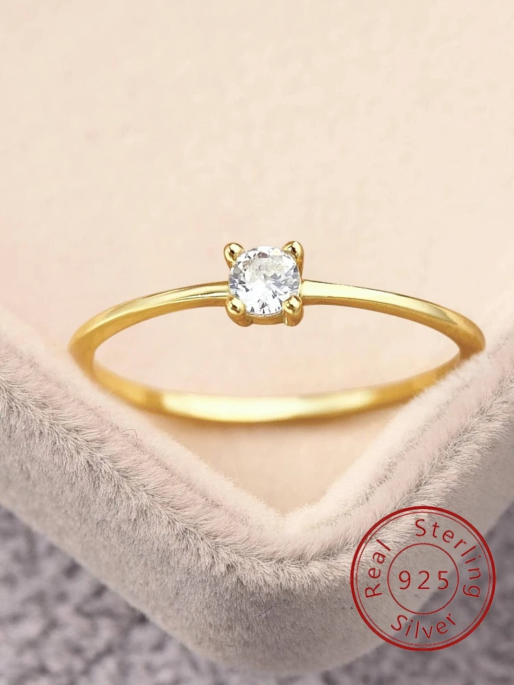 

925 Sterling Silver Minimalism Sparkling Four Claw Zircon Ring For Women Engagement Wedding Fashion High Quality Fine Jewelry