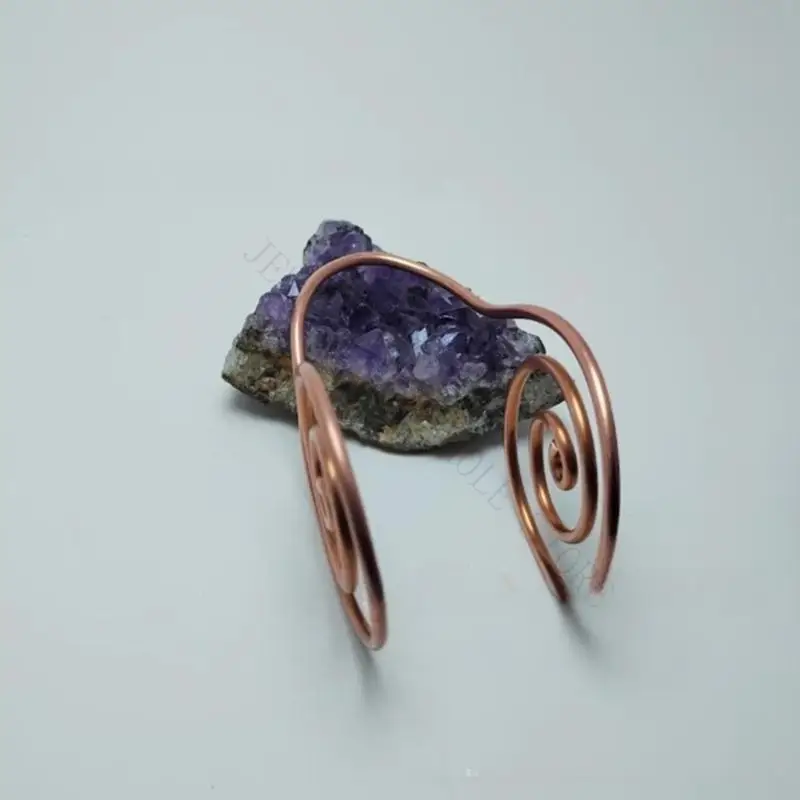 R7UF Open Helical Copper Hand Jewelry Handcrafted Adjustable Hand Rings Metal Texture for Grounding Spiritual Practice