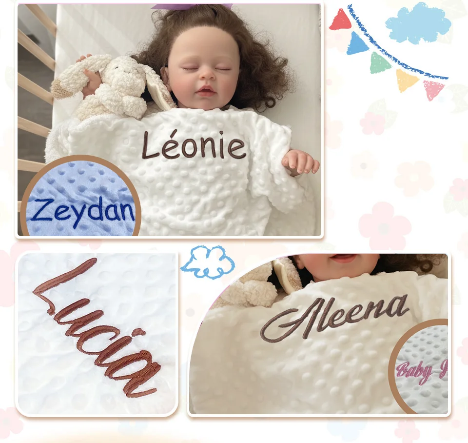 Personalisierte Decke für Neugeborene mit Namen, individuelles Kinderwagen-Schlafpuppen-Kaninchen-Schmuset, Geschenkset für Kleinkinder – Detail 4