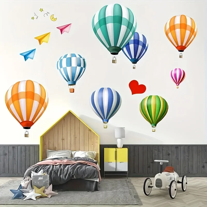 1pc Hot Air Balloon Paper Airplane Wall Sticker,Suitable for KidsRoom,Bedroom,LivingRoom,Kindergarten,Creative Gift for Children