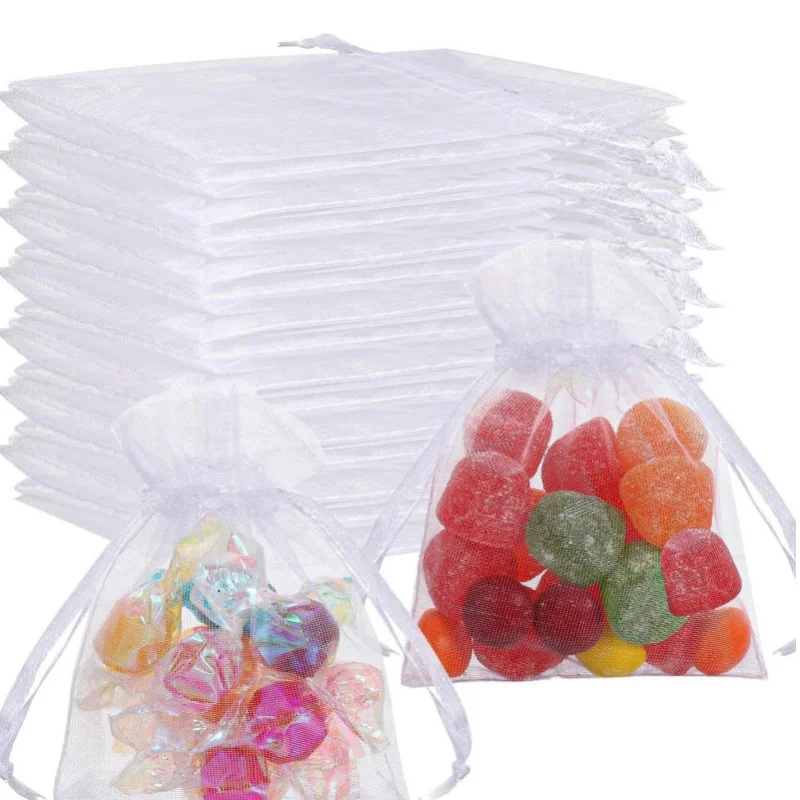 50/100pcs High Density Packaging Bag 7*9 11*15 15*20cm Organza Bags Gift Storage Wedding Drawstring Pouches Wholesales