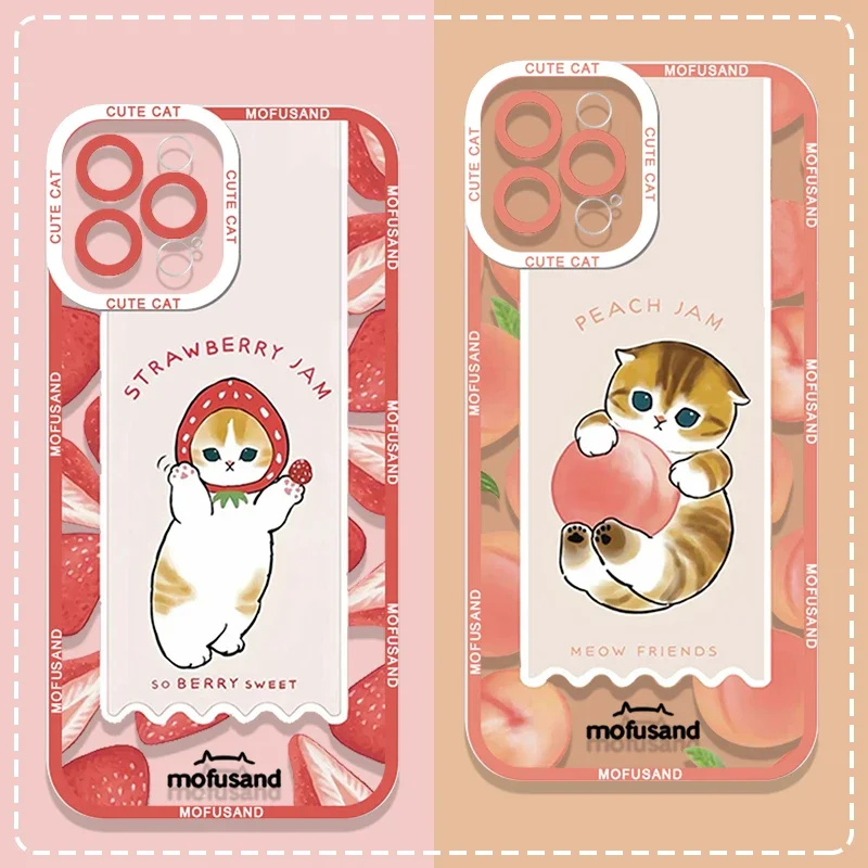 Cute Cartoon M-Mofusands Cat Clear Phone Case for Samsung S25 S24 S23 S21 S20 Plus FE Note20 Ultra Lite Soft Cover Couple Fundas