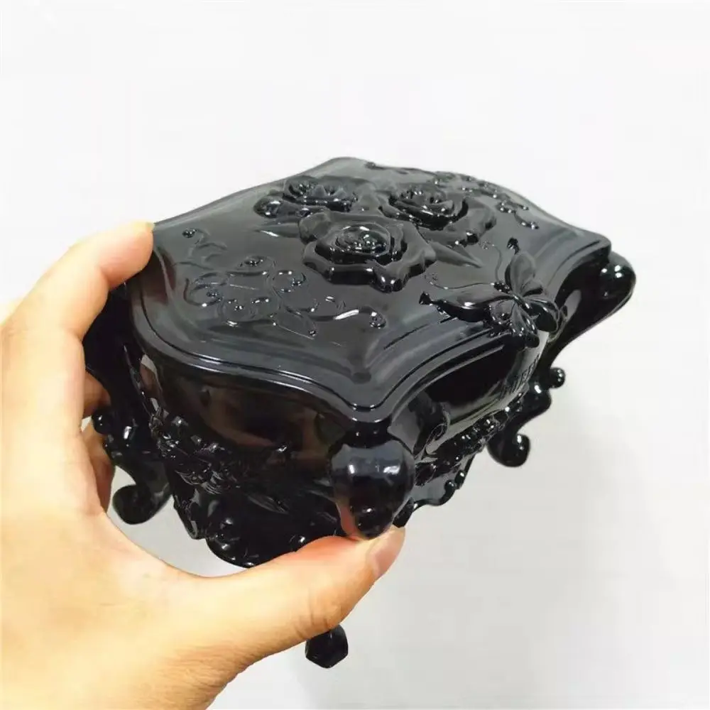 Multifunctional With Mirror Rose Flower Storage Box Carved Korean Style Jewelry Storage Box Retro Living Room
