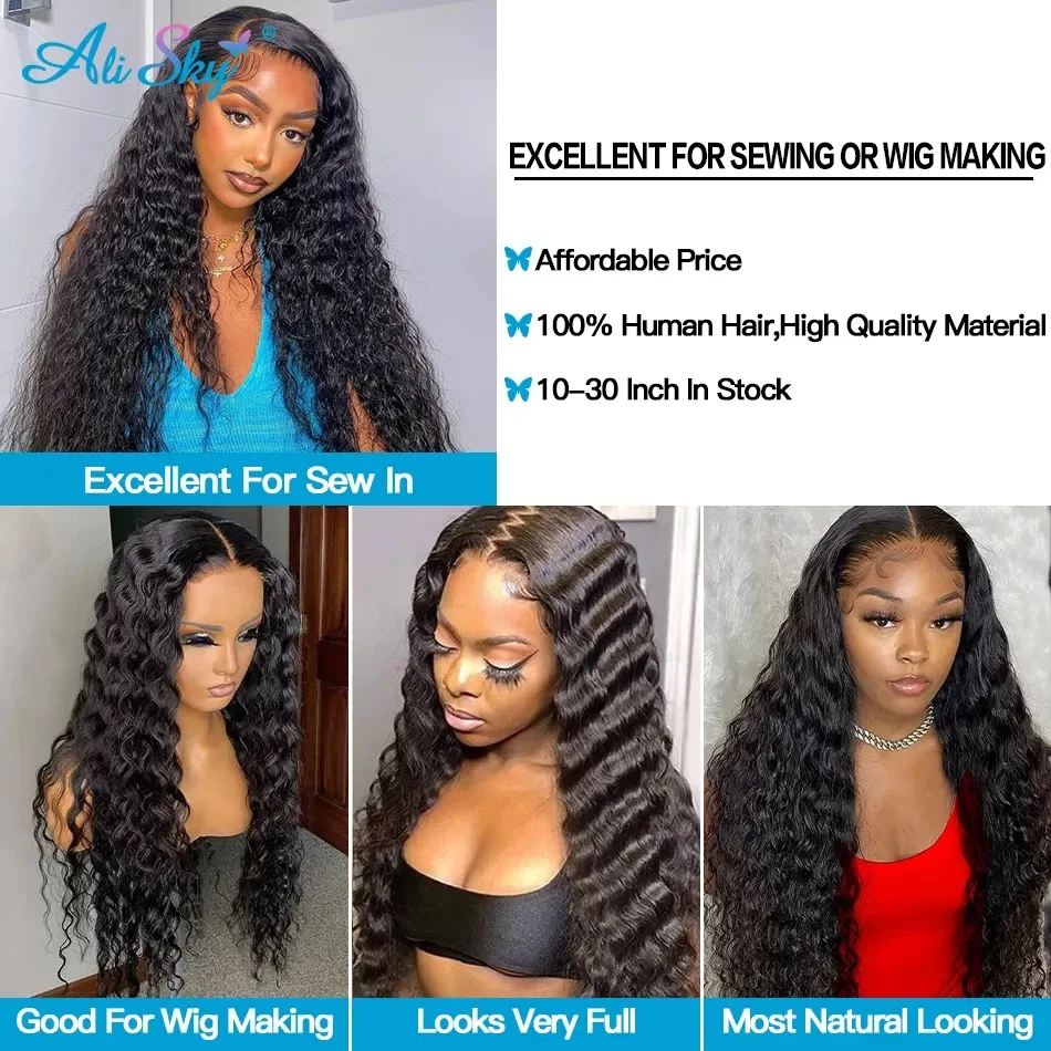 Peruvian Deep Wave 3 Bundles With Closure Frontal Raw Curly Weave 4x4 Lace Closure Frontal with Bundle 13x4 HD Transparent Lace