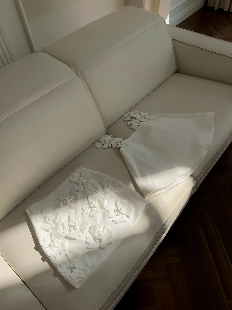 طقم أنيق مع توب قصير مزين بالدانتيل وتنورة فقاعية نصفية مع نقش زهري بارز، زي نسائي من قطعتين عصري وجذاب #3