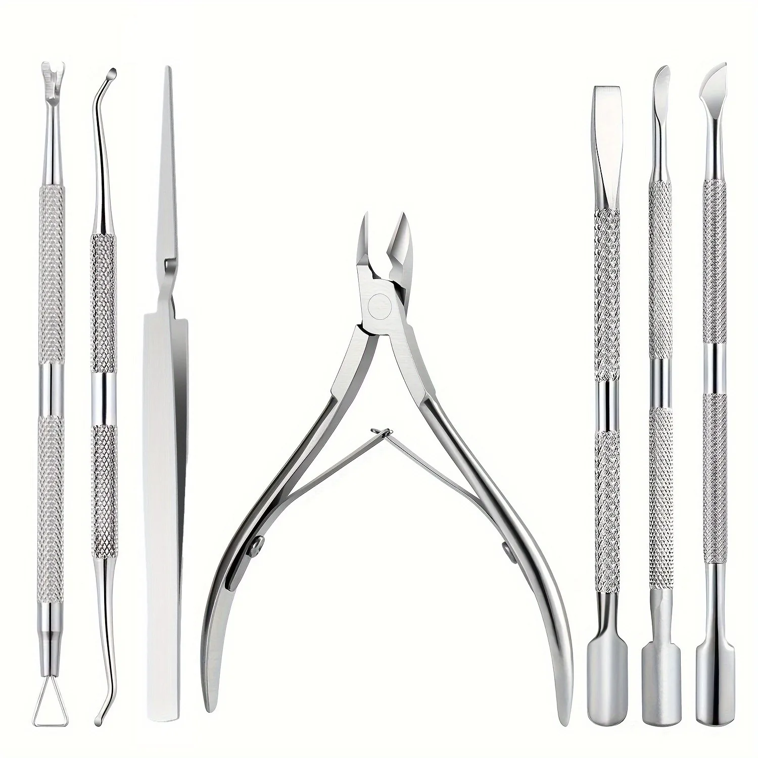 7pcs/Set Stainless Steel Nail Cuticle Scissors Set, with Dead Skin Pusher, Manicure Pedicure Tools, Nail Files, Polish Gel Remov