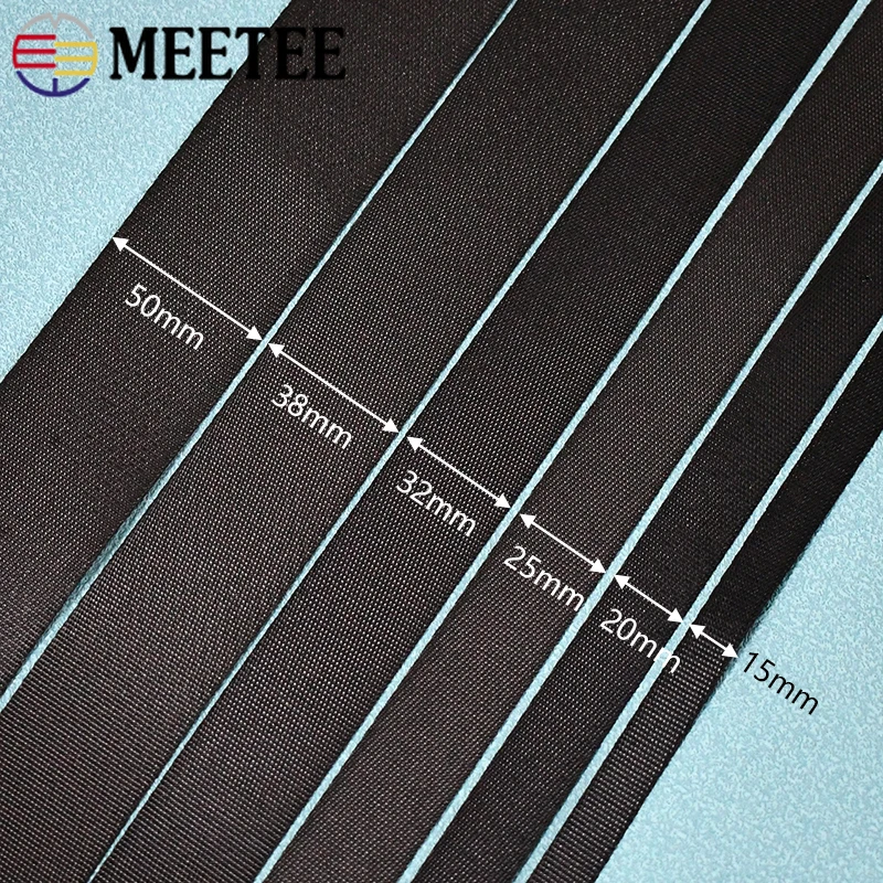 5M Meetee 10-100mm Black Nylon Webbing Luggage Bag Strap Ribbon Tape Safety Belt Band Lace Trim Clothing DIY Sewing Accessories