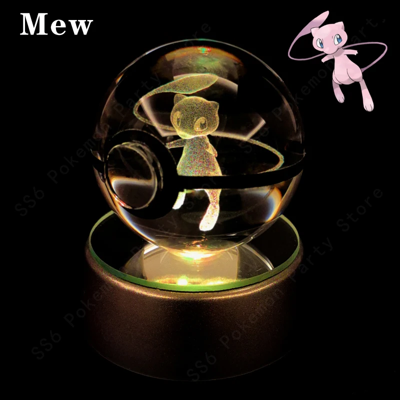 Pokemon Kristallen Bol 3D Pikachu Mewtwo Gengar Pokébal 3D Nachtlampje Glazen Beeldje Pokemon Kristallen Bol Kinderverjaardagscadeau - afbeelding 1