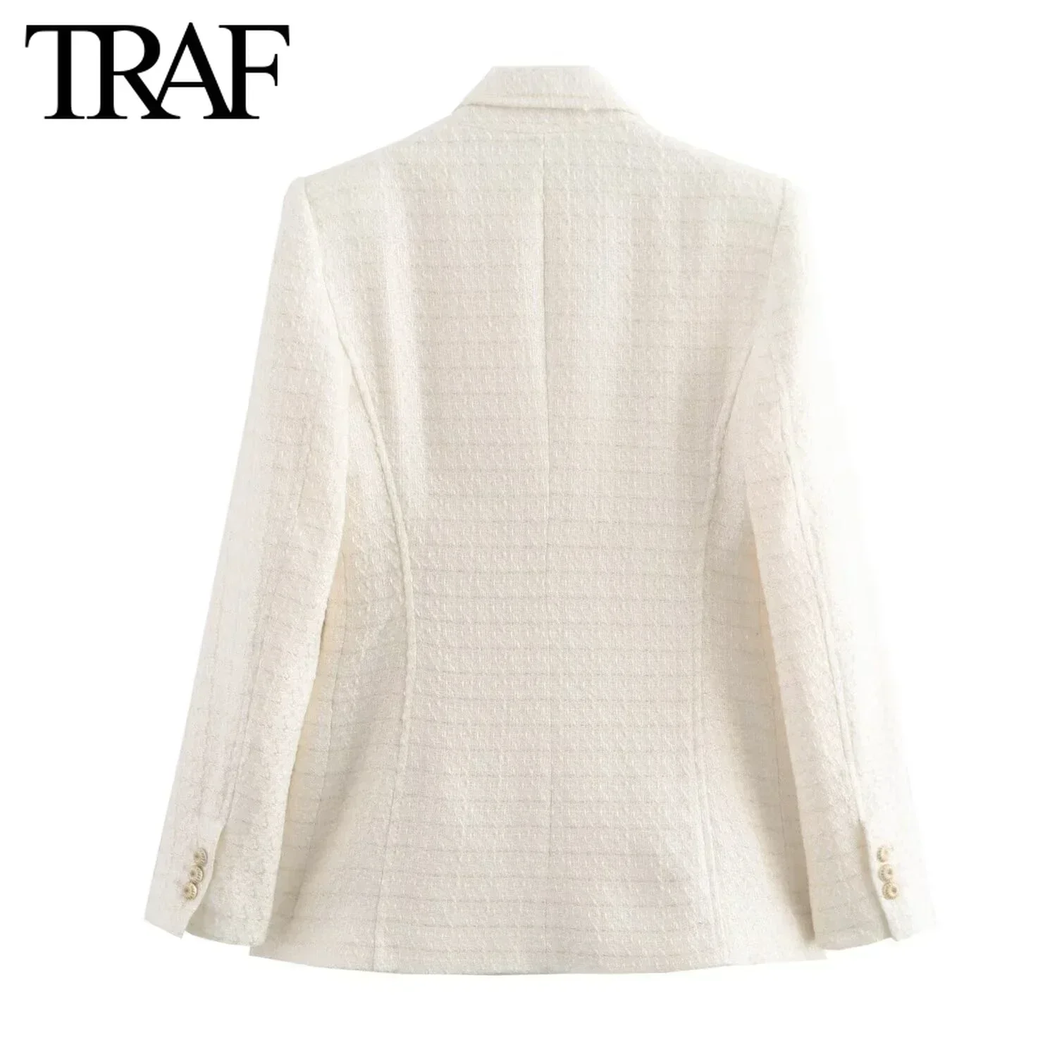 TRAF Women Fashion New Textured Solid Long Sleeve Double-breasted Suits Jacket Chic Female Flip Pocket Blazers Suit Coat