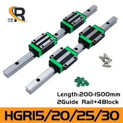 2pcs HGR15 HGR20 HGR25 HGR30 200-1500mm Guide Rail+4pcs HGH15CA/HGH20CA/HGH25CA/HGH30CA Carriages For CNC Engraving/3D Printer