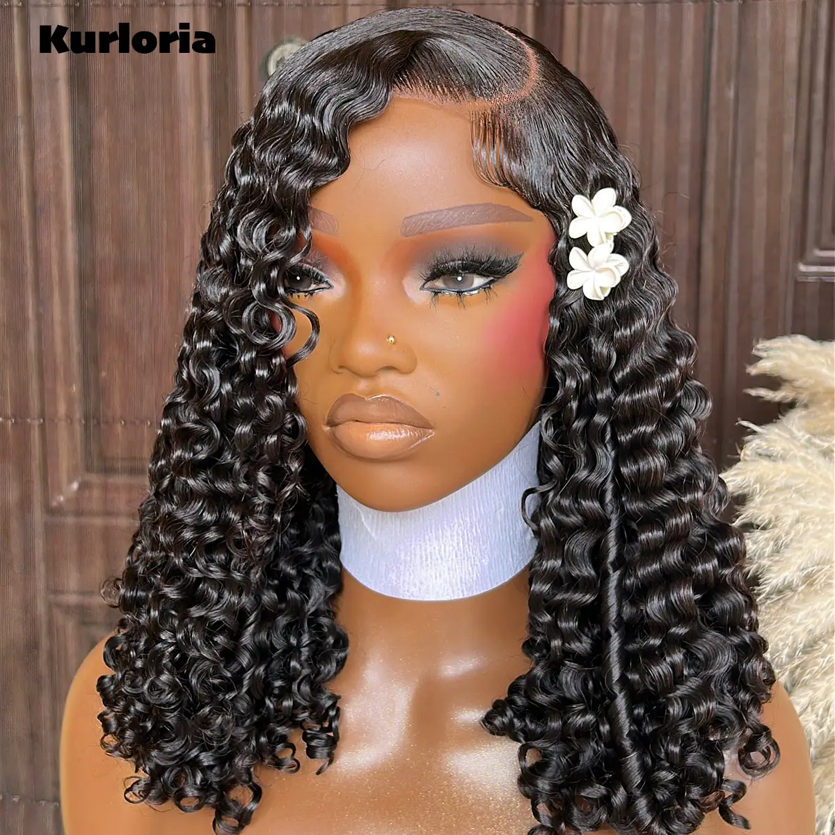 100% Human Hair Glueless Ready‑to‑wear Wig Pre‑Plucked Natural Black 13x4 13x6 HD Lace Wig 400 Density Curly Lace Front Wig