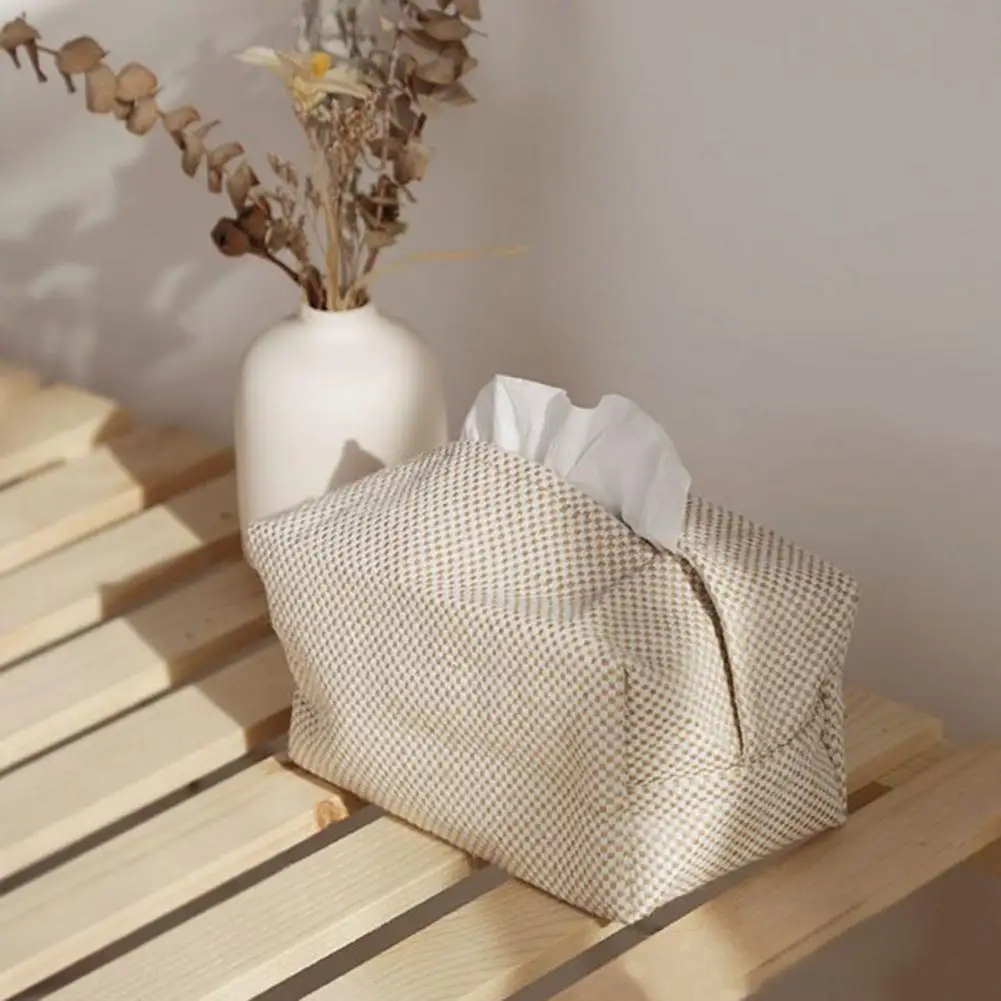 

Tissue Box Holder Rectangular Tissue Box Hand-woven Cotton Linen Tissue Holder Capacity Decorative Organizer for Facial Tissues