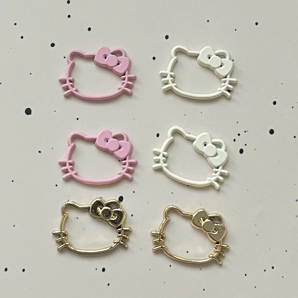 5pcs Cute Sanrio Pink White Hellokitty Head Cartoon Alloy Supplies Charms for Diy Kawaii Accessories Crafts Materials