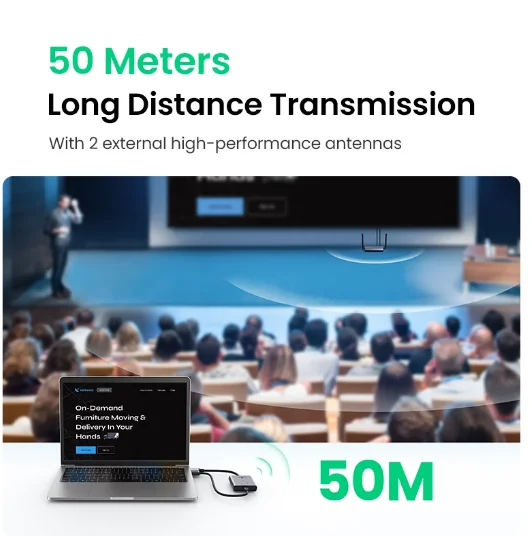 UGREEN طقم إرسال واستقبال الفيديو اللاسلكي HD-MI 5G 50M Transmits Display Dongle للتلفزيون PC PS5/4