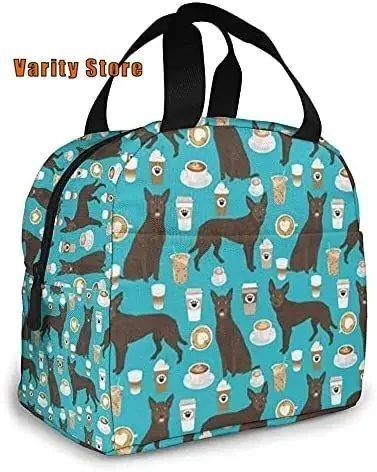 Lunch Bag Cute Coffees Fabric Cute Kelpies Fabric Dogs Lunch Box Insulated Bag Tote Bag For Men/Women Work Travel