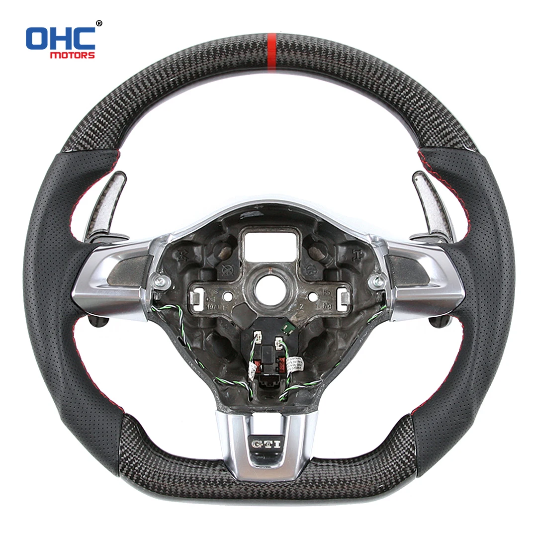 OHC Motors Customized 100% Real Carbon Fiber Leather Alcantara Steering Wheel Fit for Volkswagen 08-12 VW Golf 6 GTI GTD MK6 GLI