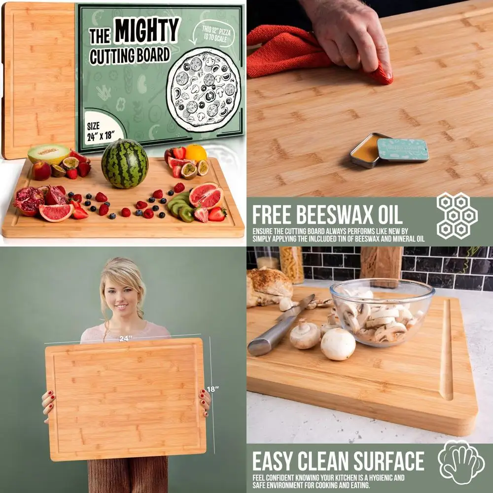 

Grizzly Living 24x18 Bamboo Cutting Board - Sturdy Kitchen Chopping Surface for Meat, Vegetables, and Cheese