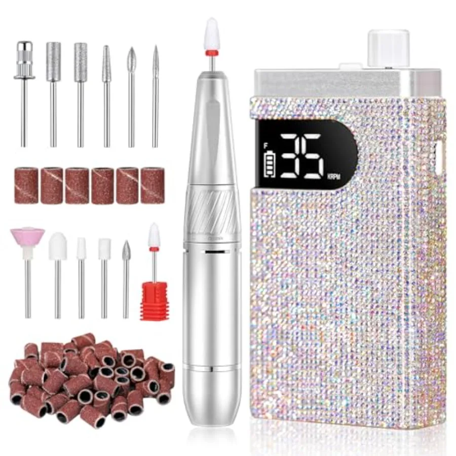

Rechargeable 35000RPM Nail Drill Sparkling Portable Professional Electric Nail File with 12 Drill Bit for Acrylic/Gel Nails Gli