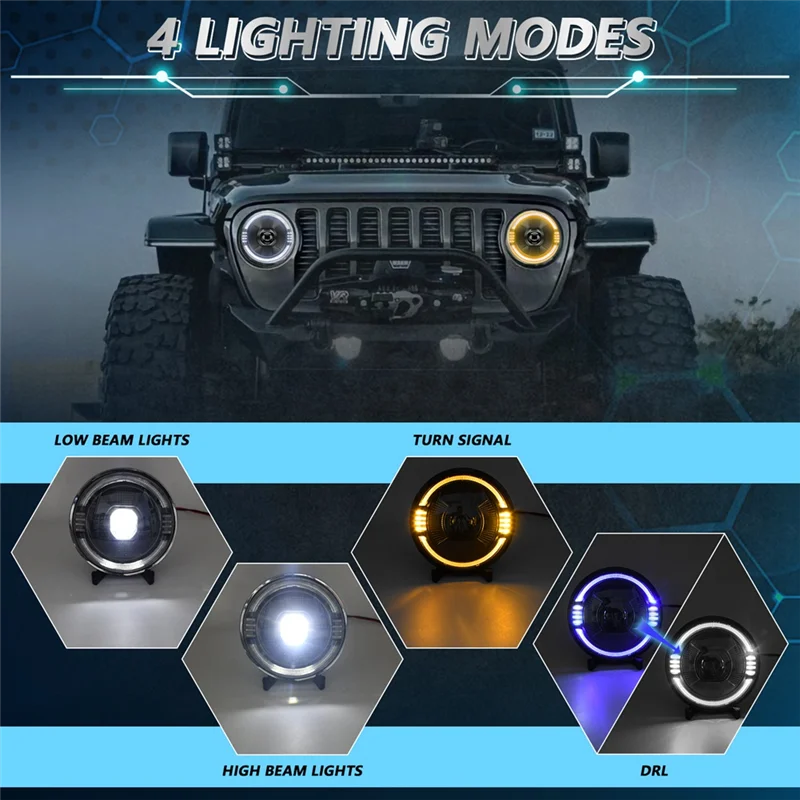 

7 Inch LED Headlights, Round Projector Headlamps With High Low DRL Turn Signal For Jeep Wrangler JK LJ CJ TJ