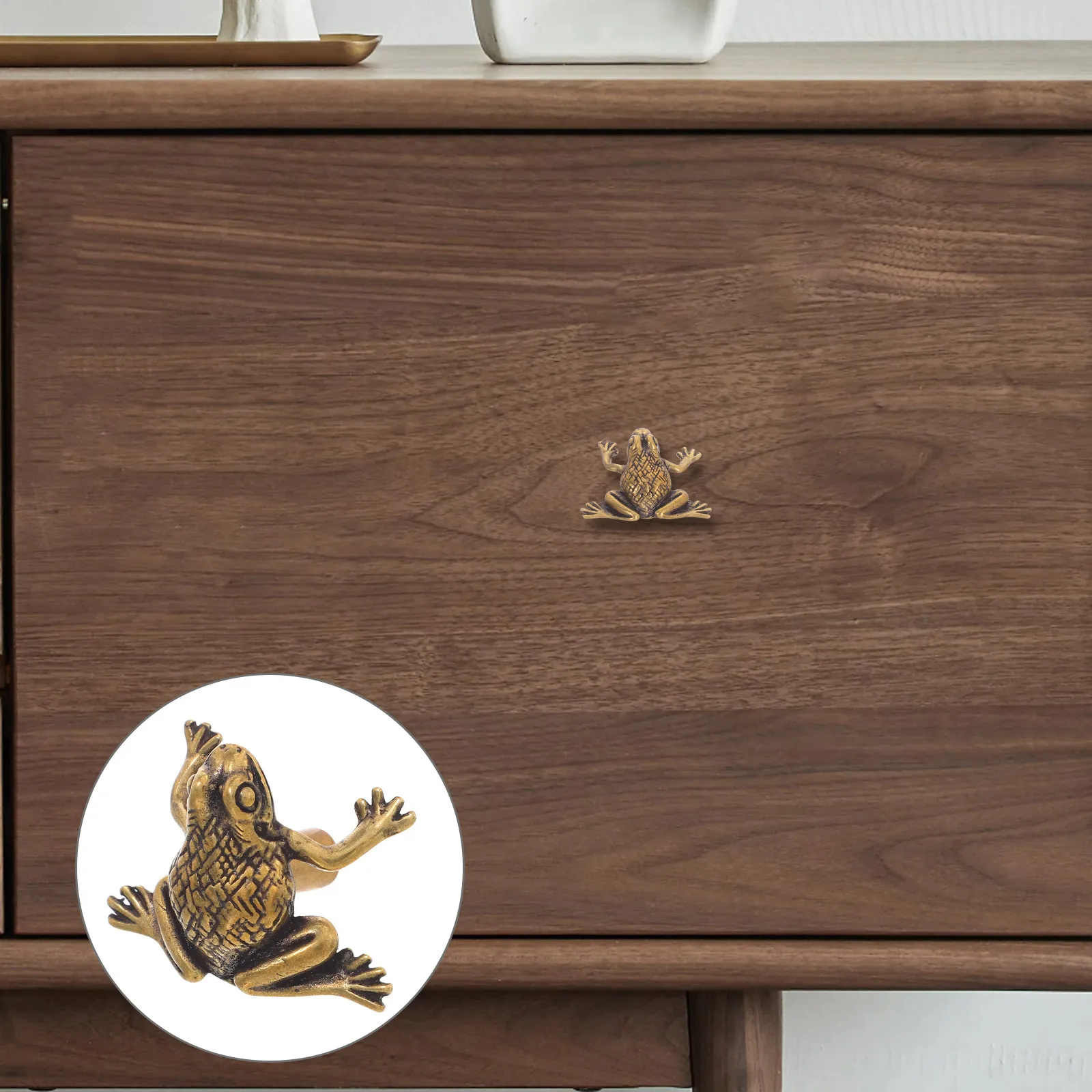 

Vintage Brass Cabinet Knob Frog Shaped Decorative Pull For Drawer Closet Door Chinese Wealth Feng Shui Handle