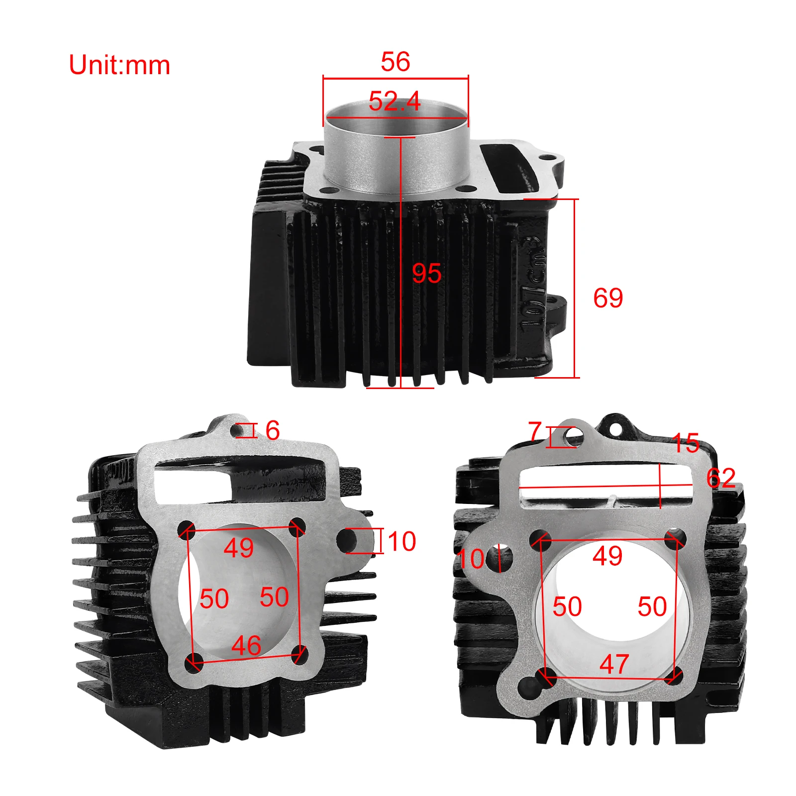 52.4mm Engine Cylinder Piston Rebuild Kit for Chinese 90cc 110cc 125cc ATV Quad Pit Dirt Bike Go Kart Taotao Sunl SSR Coolster