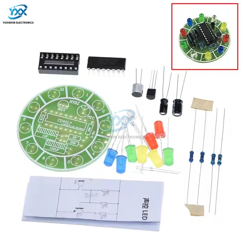 1/3/5PCS CD4017 Voice Control Colorful Rotating LED Light Kit DIY Electronic Manufacturing Spare Parts Student Laboratory 4017