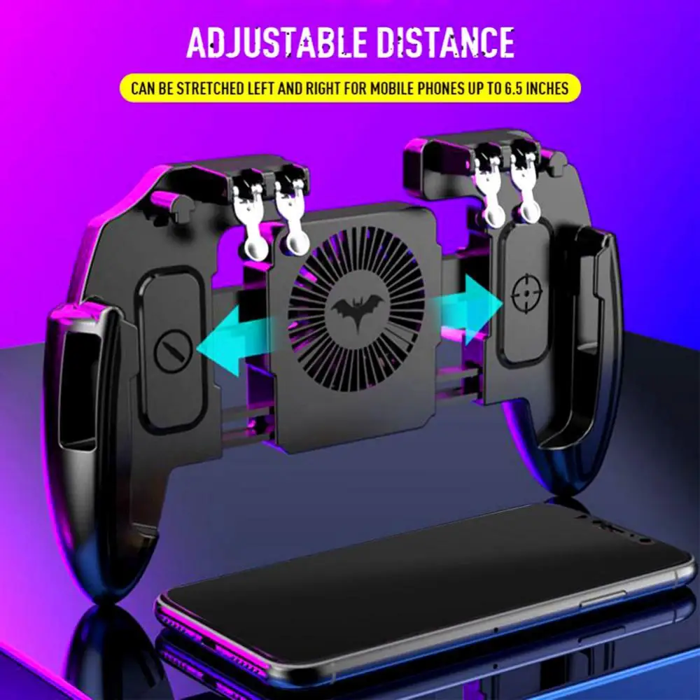 Cooling Fan Six Finger Phone Game Controller Gamepad Shooting Trigger for PUBG