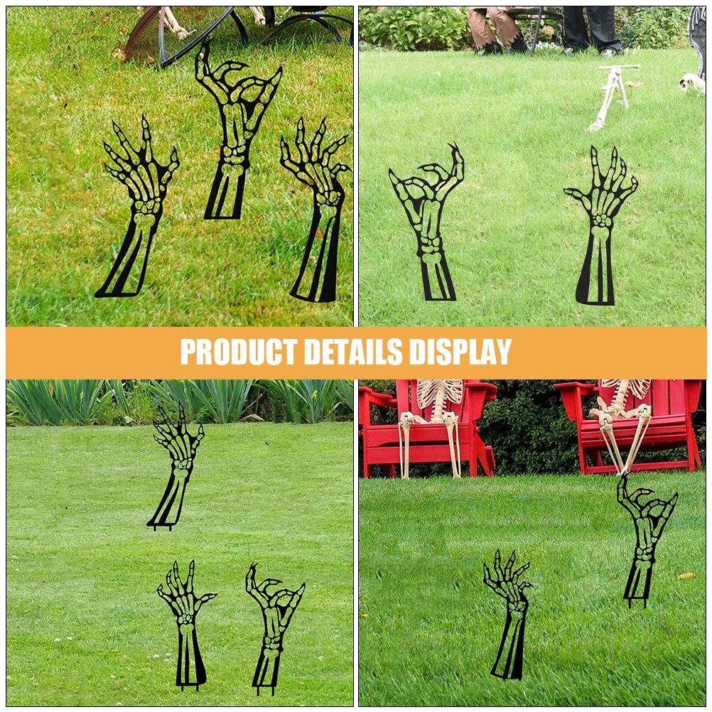 

3 Pcs Skull Ghost Hand Decoration Yard Stake Decorations Halloween for outside Bones Ground Plug Iron Garden Sign