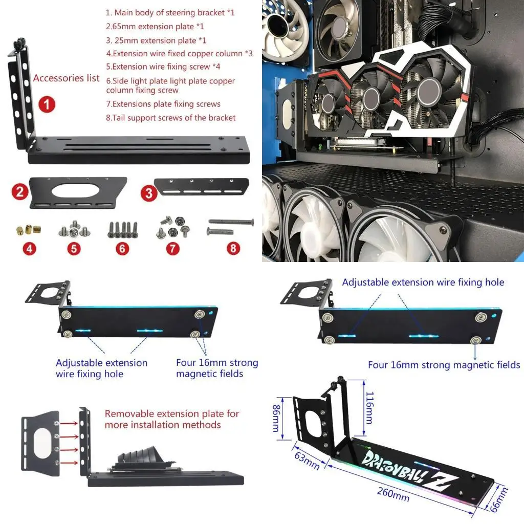 

652F Vertically GPU Bracket Graphics Vertical Installation Holder 5V ARGB Sync