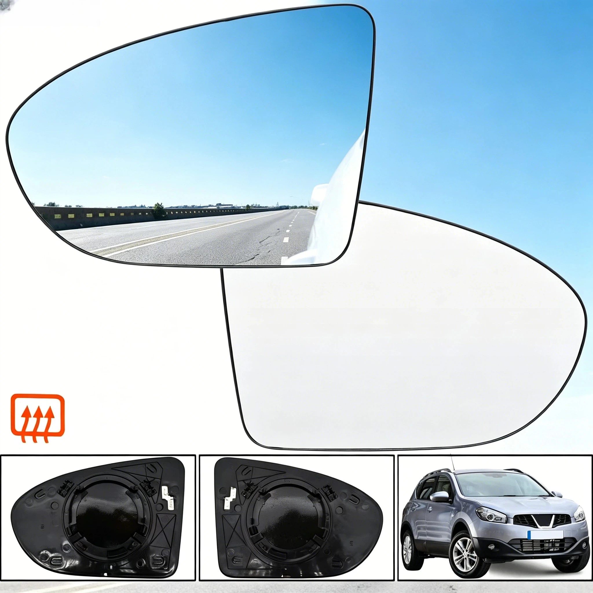 For Nissan Qashqai +2 / Dualis J10 Dci 2007 - 2014 Left Right Pair Door Side Wing Mirror Glass Heated Base Exterior Replacement