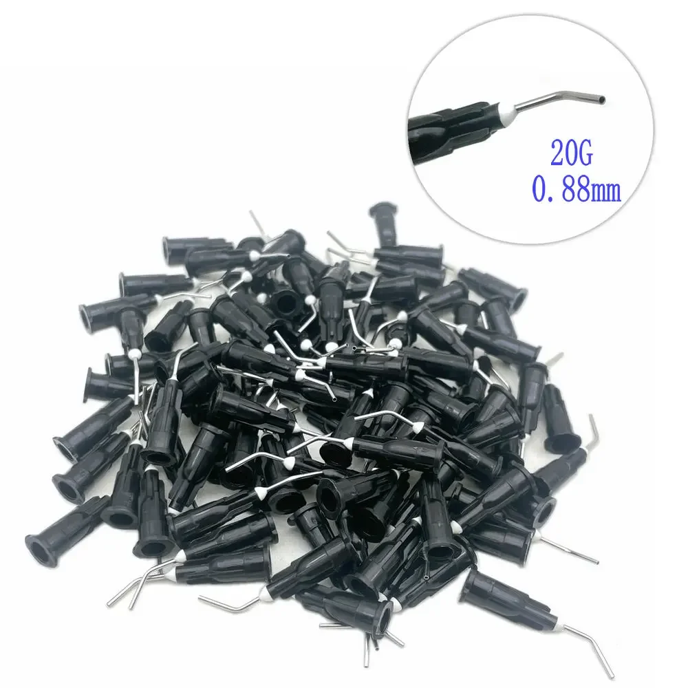 100Pcs Dental Bent Needle Tip Dental Flow Sealant Etchant Composite Resin Acid Reagent Delivery Syringe Tips 25G/20G