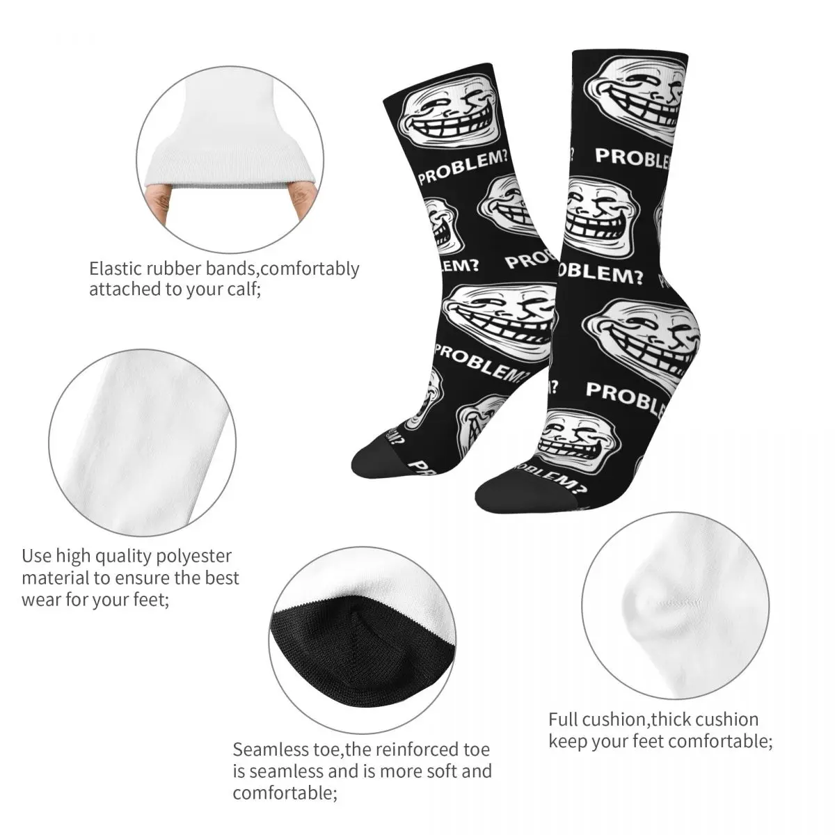 Licensed You Mad Troll Face Meme Problem Socks Men Women Funny Happy Socks Summer Autumn Winter Middle Tube Stockings Gift