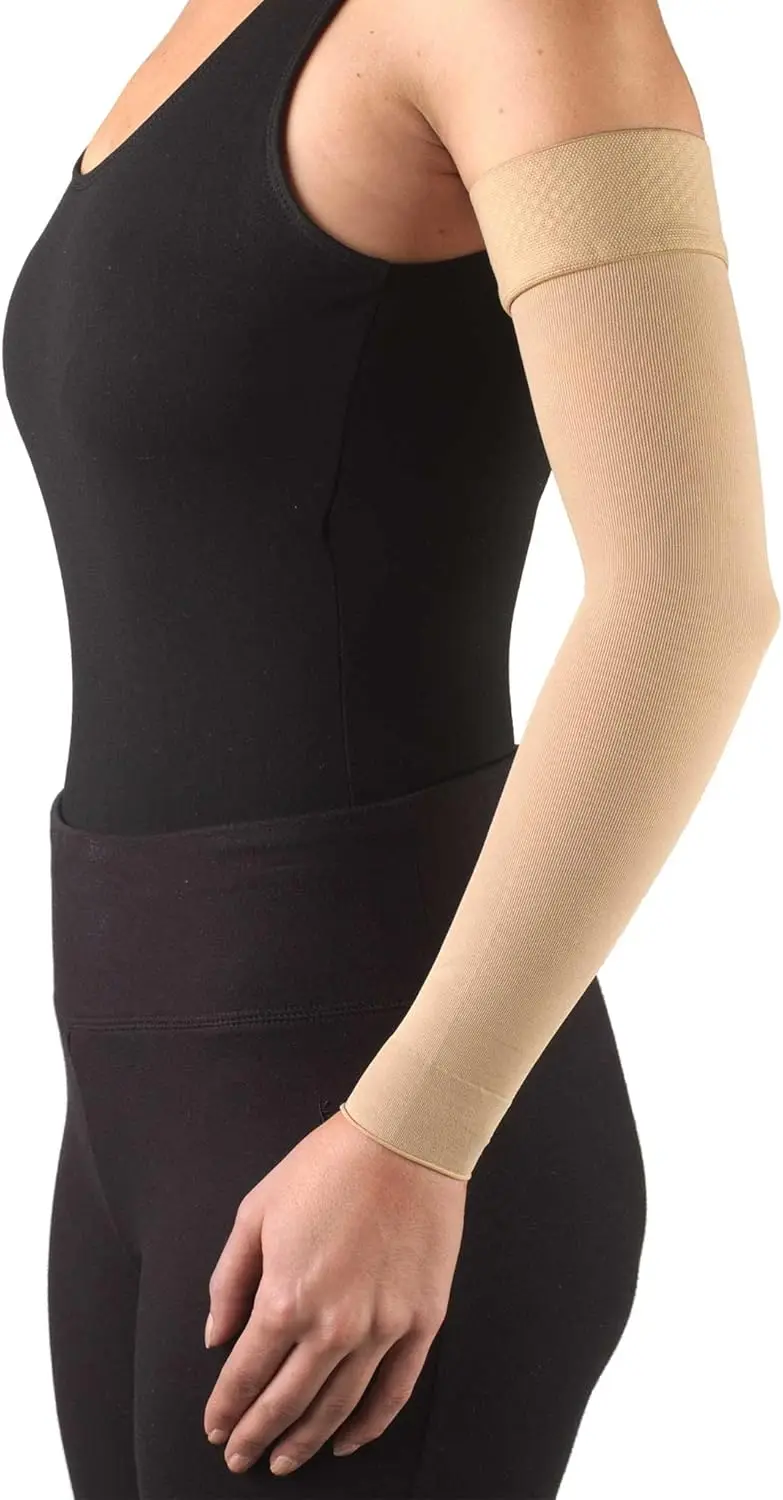 

Post Mastectomy Compression Arm Sleeve, 20-30 mmHg Support with Dot Grip Band, Beige Medium