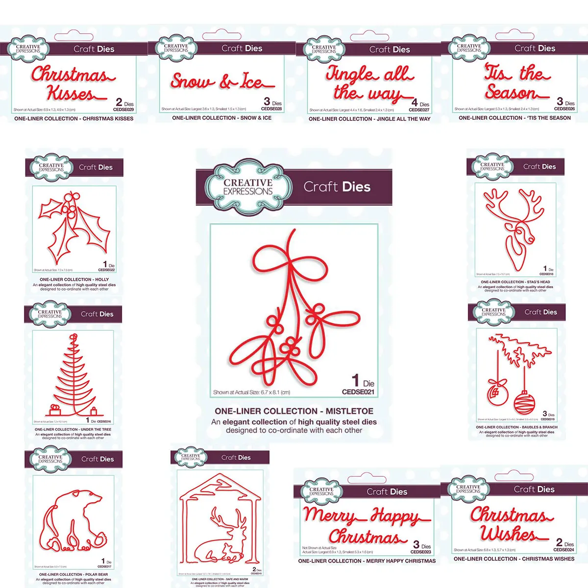 Christmas One-Liner Carbon Steel Die Set, Text/Plant/Animal Elements Tools for DIY Scrapbooking & Greeting Card Decoration