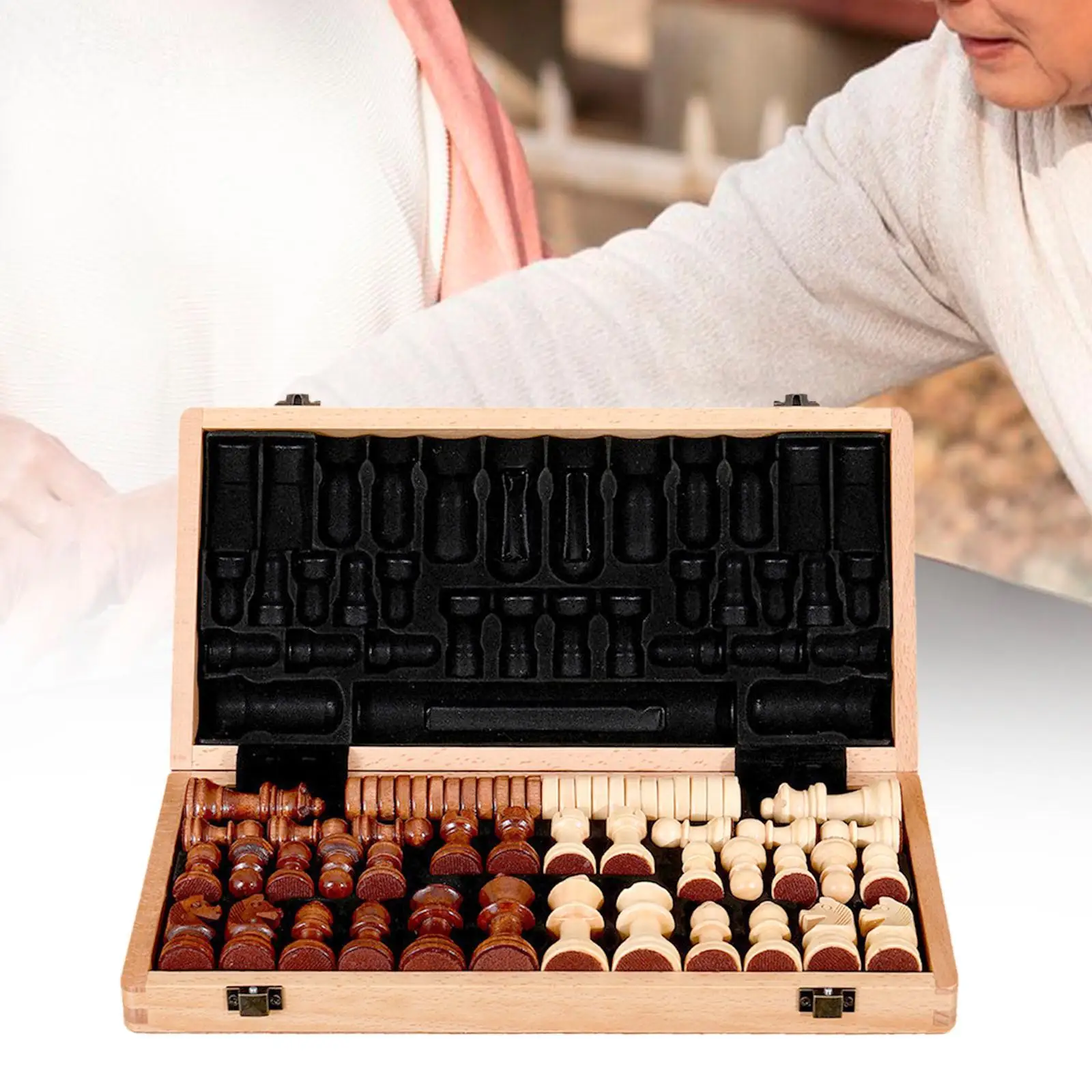 

Wooden Chess Set Wooden Folding Chess for Kids Beginners Ages 8 and up