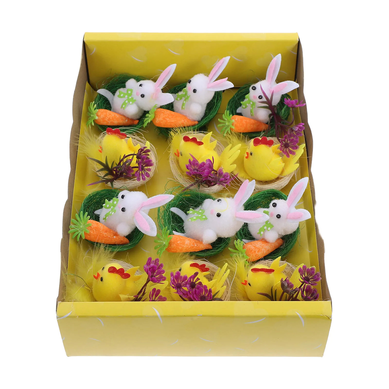 12Pcs Mini Chicks and Bunnies Easter Day Favors for DIY Crafts Potted Plants Decoration Kids Playtime Fun Gift Ideas