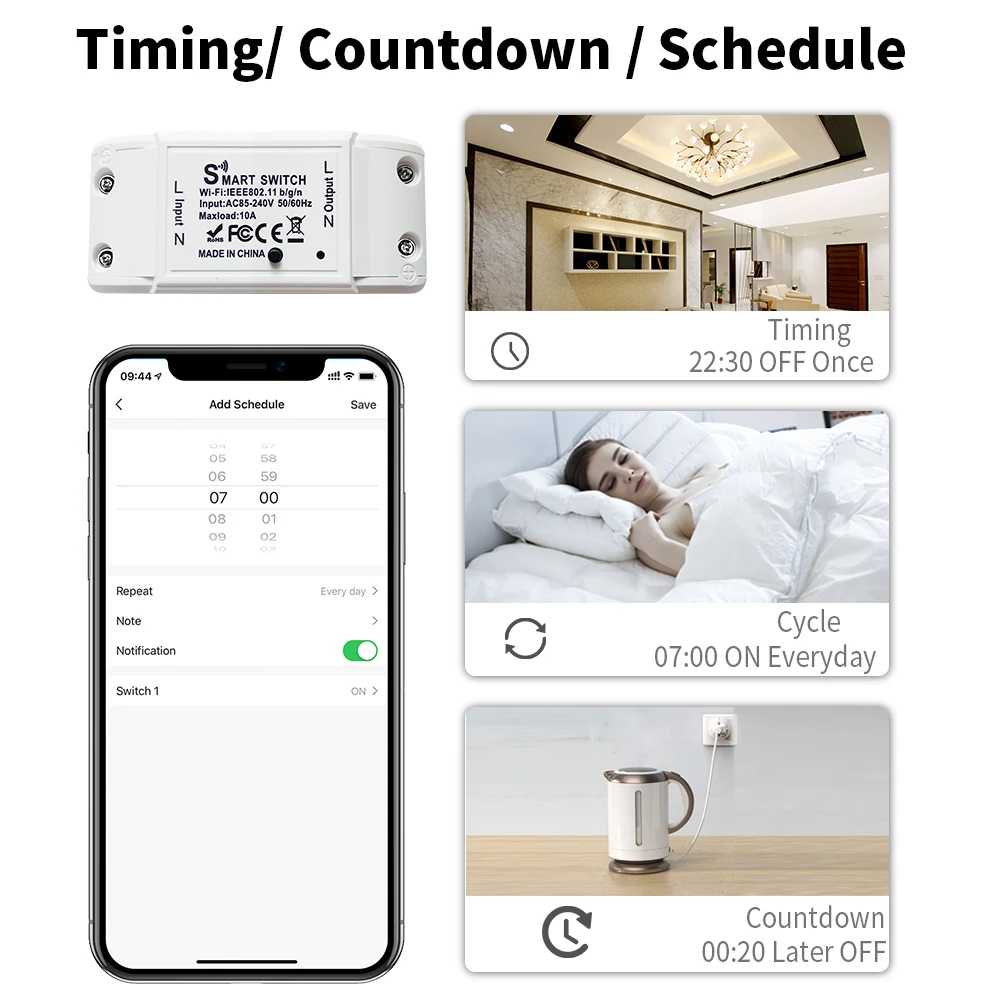 WGHINE CozyLife WiFi Smart Switch 10A Circuit Breaker Module Wireless Timed Light Switches Support Alexa Siri Google Alice