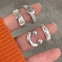 Fashion Silver Color Smile Shape Ring for Women Fine Jewelry Finger Adjustable Open Vintage Ring for Party Birthday Gift