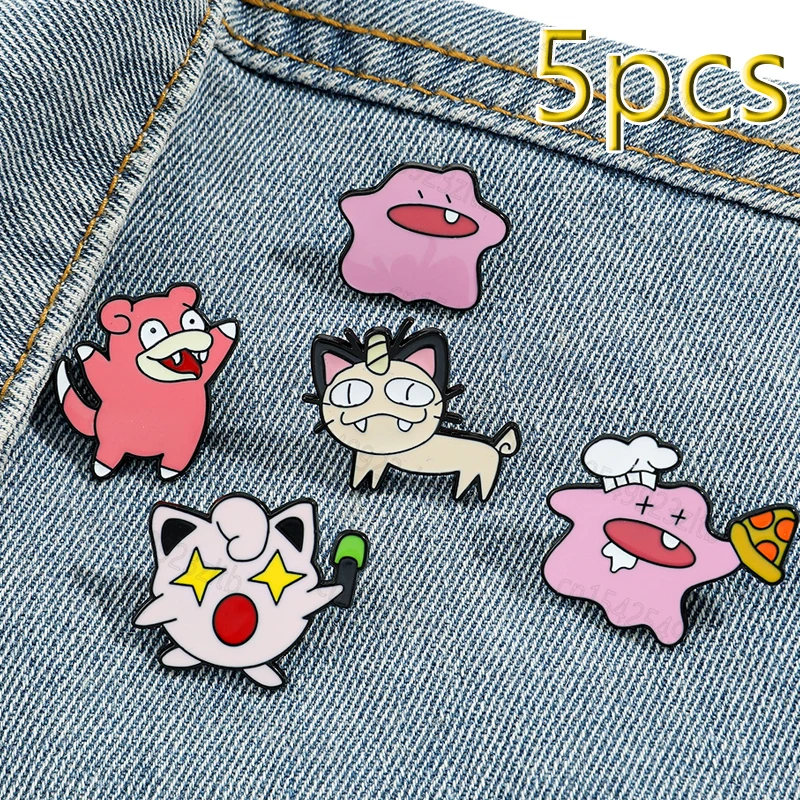 Cute Pokemon Series Jigglypuff Ditto Cat Enamel Pins for Backpacks Hat Bag Lovely Slowpoke Accessories Birthday Children's Gifts