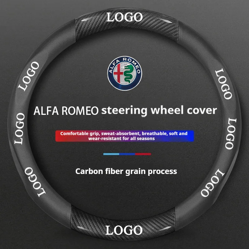 38cm BLACK Genuine Leather Car steering wheel cover Sport Racing for alfa romeo 159 147 156 giulietta 166 mito stelvio Giulia