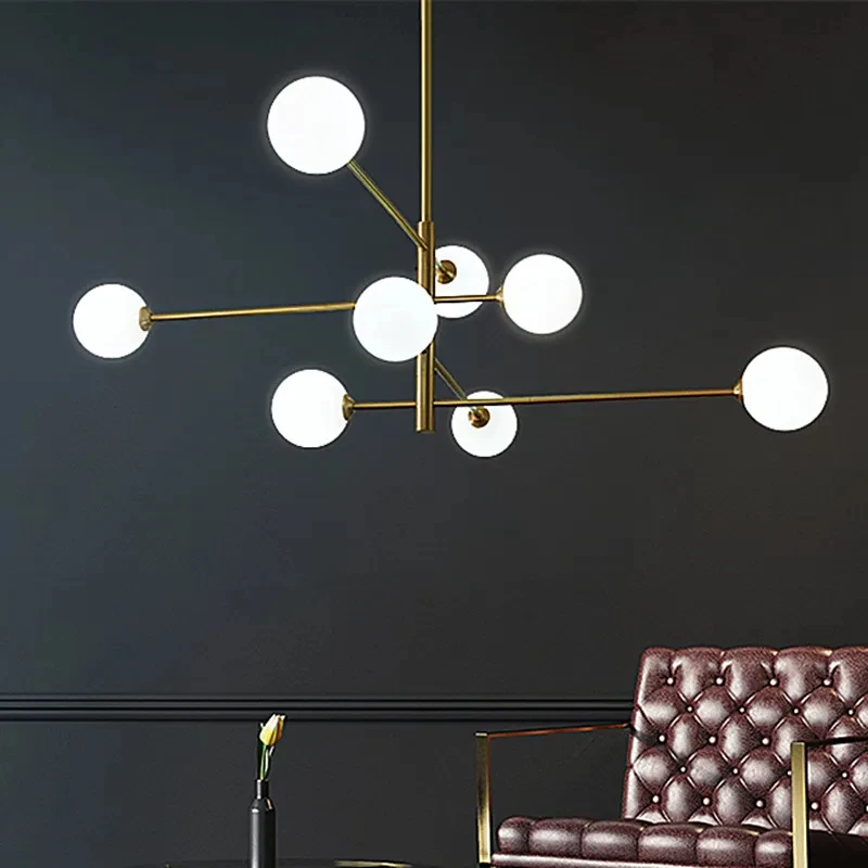 Imagem -02 - Modern Glass Ball Led Teto Lustre Black Gold Luminária Quarto Living Sala de Jantar Mesa Pendant Lamp Lusters Luminária Iluminação