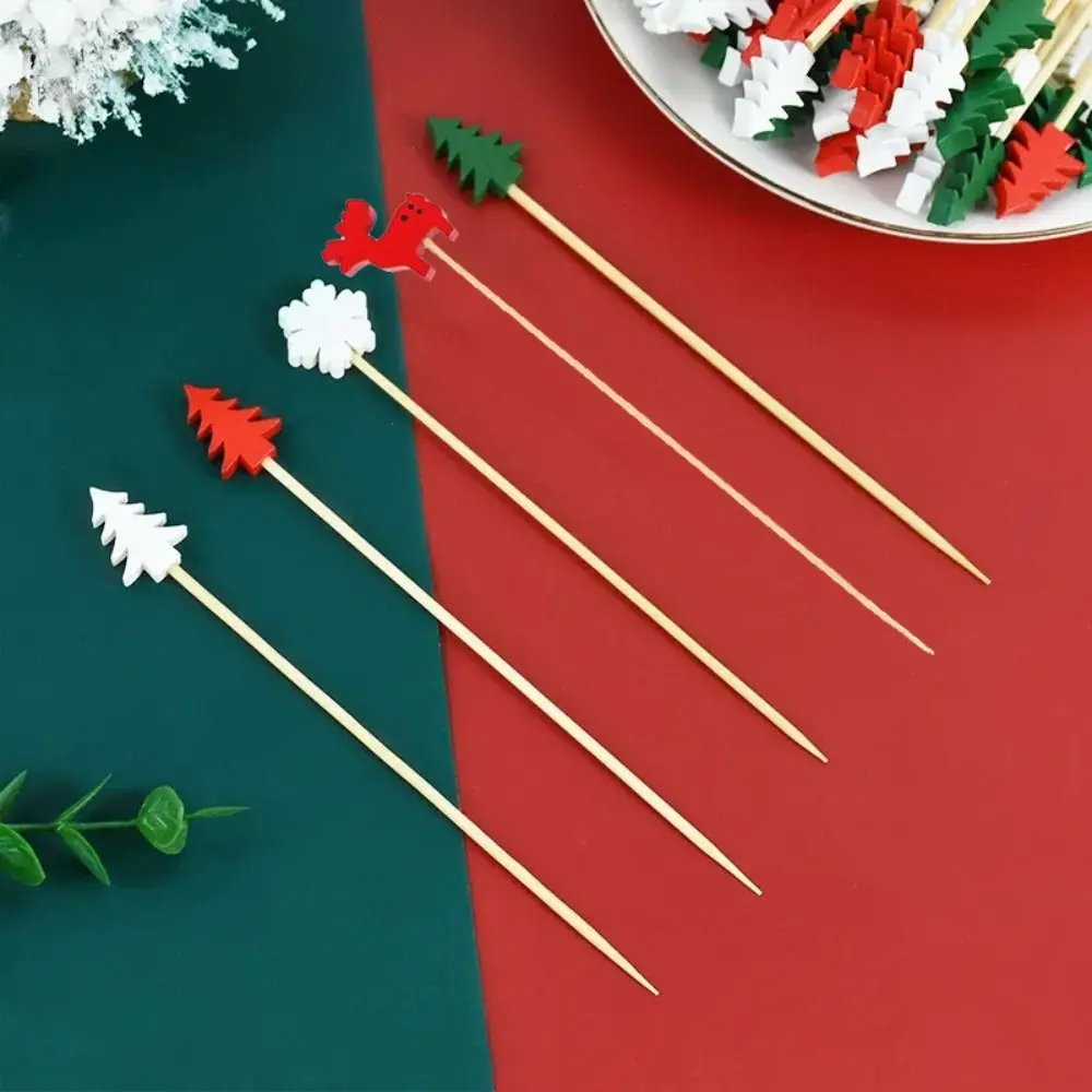 50/100Pcs Disposable Christmas Toothpicks Snowman Santa Claus Christmas Fruit Picks Xmas Tree Christmas Decoration