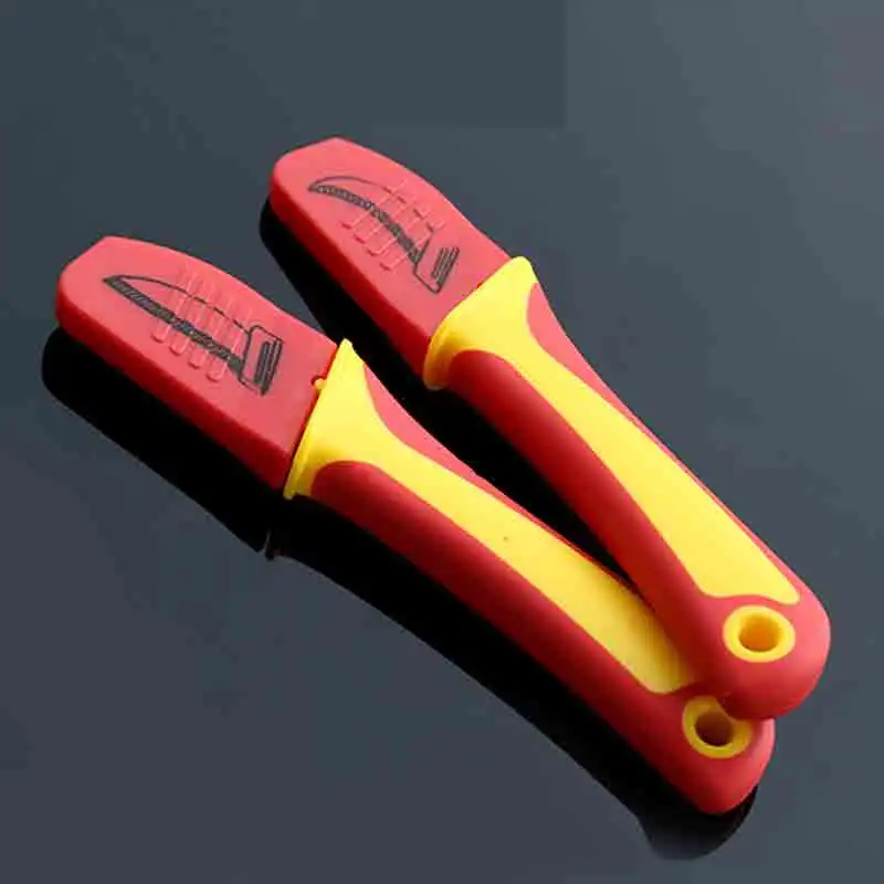 1PcsInsulated Electrician Knife Cable Stripping Knife Straight Curved Mouth Hook Fixed Blade Wire Stripper Tools For Electrician