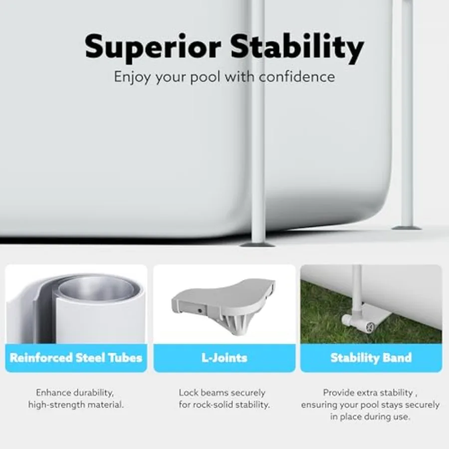 حمام سباحة مستطيل فوق الأرض مقاس 10 أقدام × 6.8 قدم × 26 بوصة بإطار خارجي مع مضخة فلتر للبالغين مثالي لـ B #3