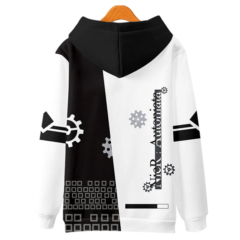 Game NieR Automata 2B YoRHa No. 2 Type B 9S YoRHa No. 9 Type S Cosplay Costume 3D Sweatshirt Men Zipper Hoodies Outwear Coat
