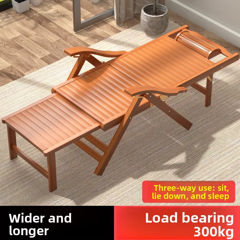 

Hxl foldable bamboo lounger - summer nap chair, simple backrest beach chair for home