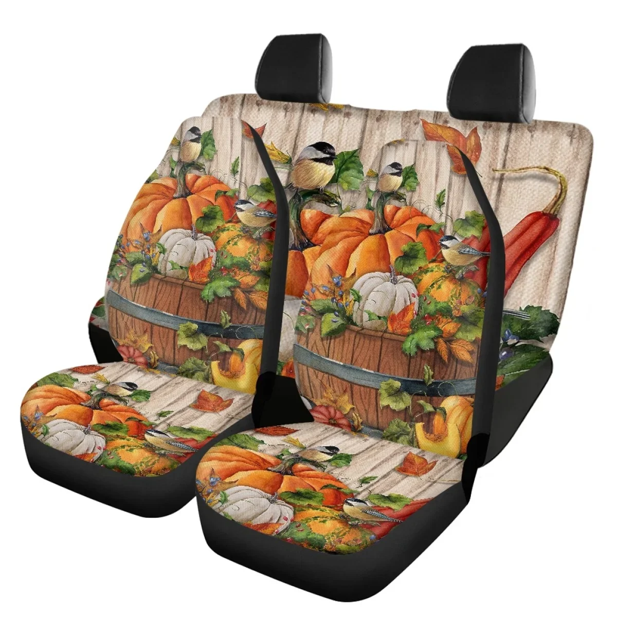 Car Interior Seats Protector Thanksgiving Pumpkin Design General Front and Rear Seat Cover Breathable Comfort Vehicle Seat Prote