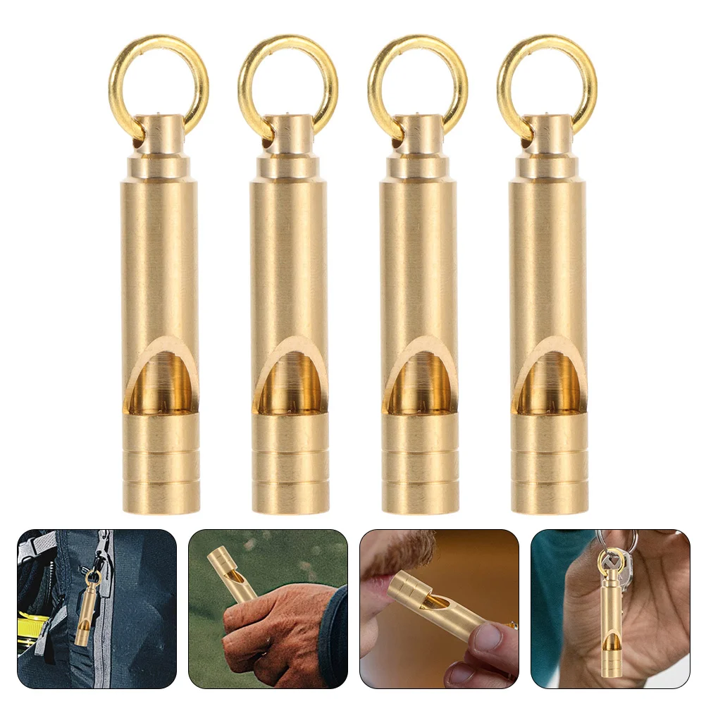 

4 Pcs Vintage Brass Whistle Keychain Pendant Dog Training Whistles Mountain Climbing Gadget Emergency Fob