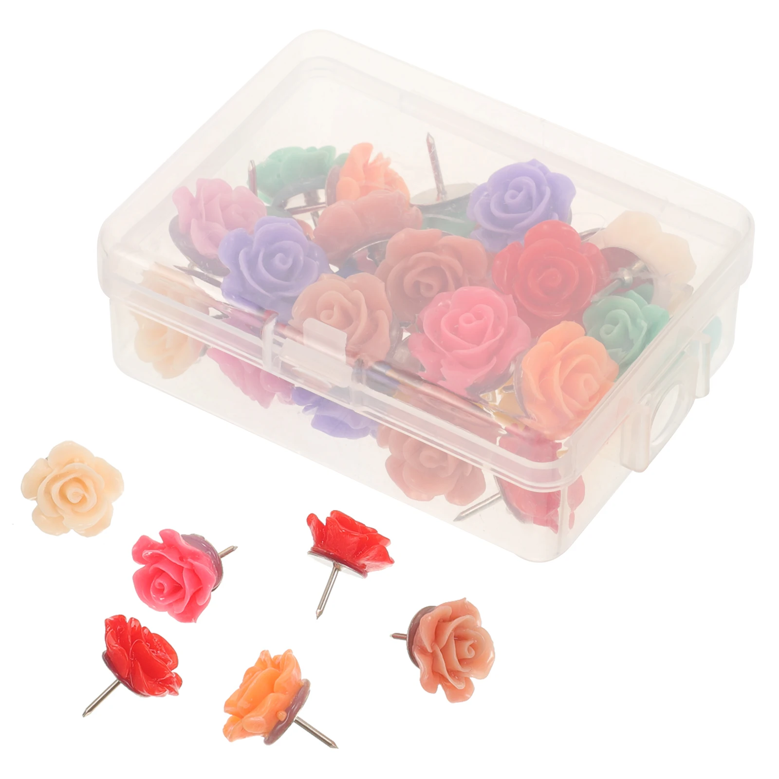 

30pcs Rose Tacks Decorative Push Pins Safe Poster Accessories Resin Flower Thumbtacks Office Supplies